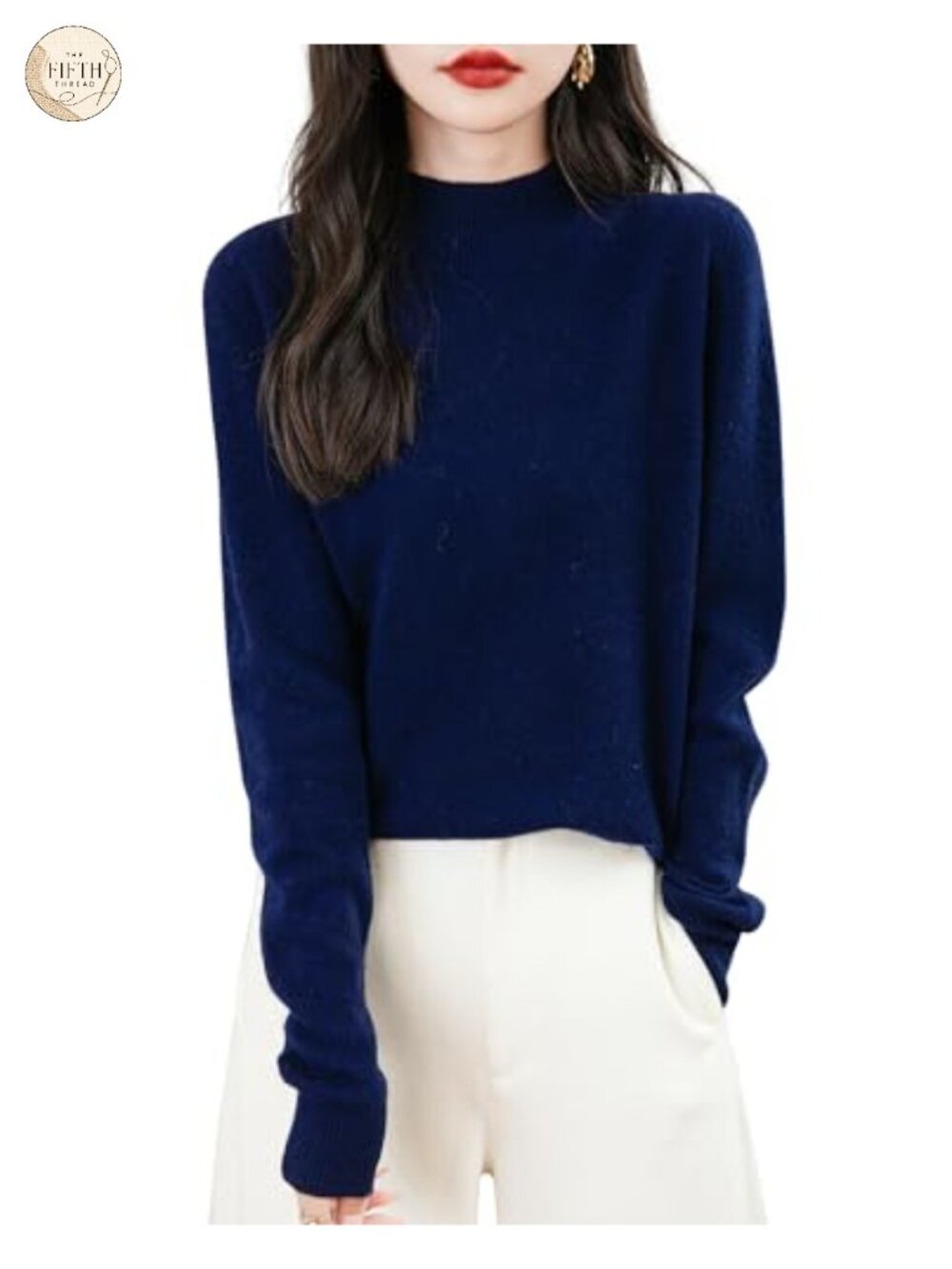 100% Merino Wool Seamless Mock Neck Pullover Sweater Long Sleeve Knit Top